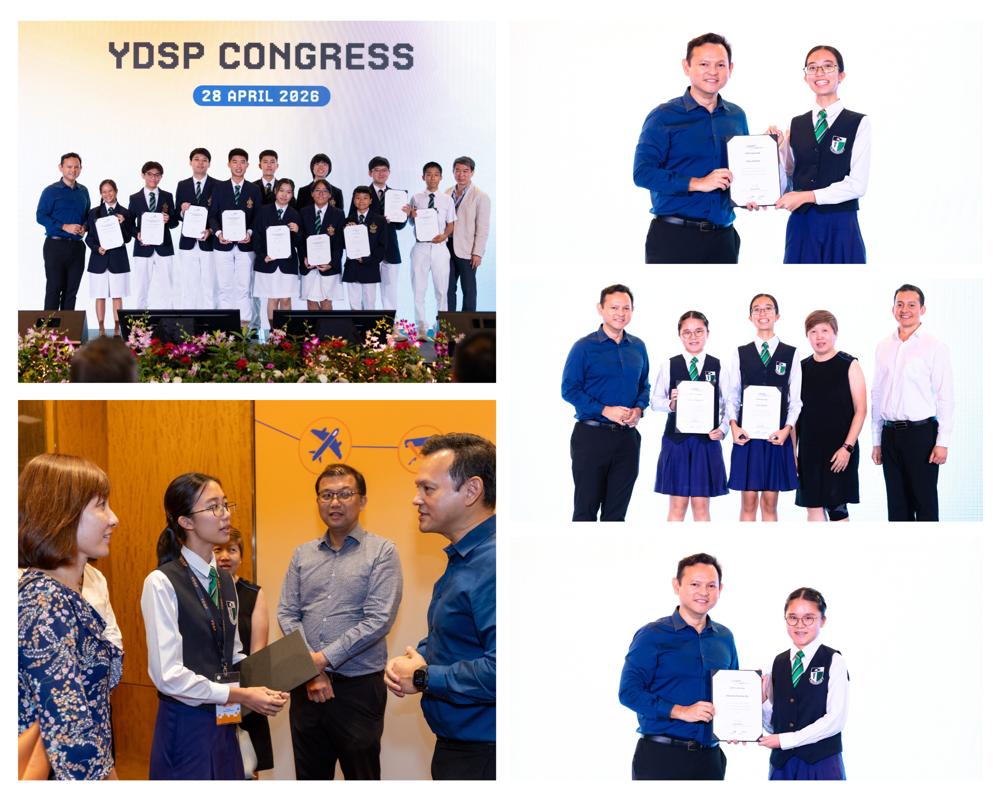 A photo collage of students receiving certificates on stage